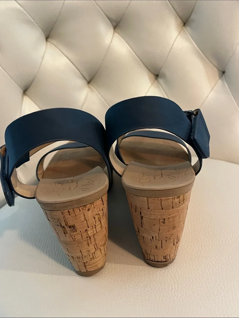 CL by Laundry Navy Cork Wedge Sandals